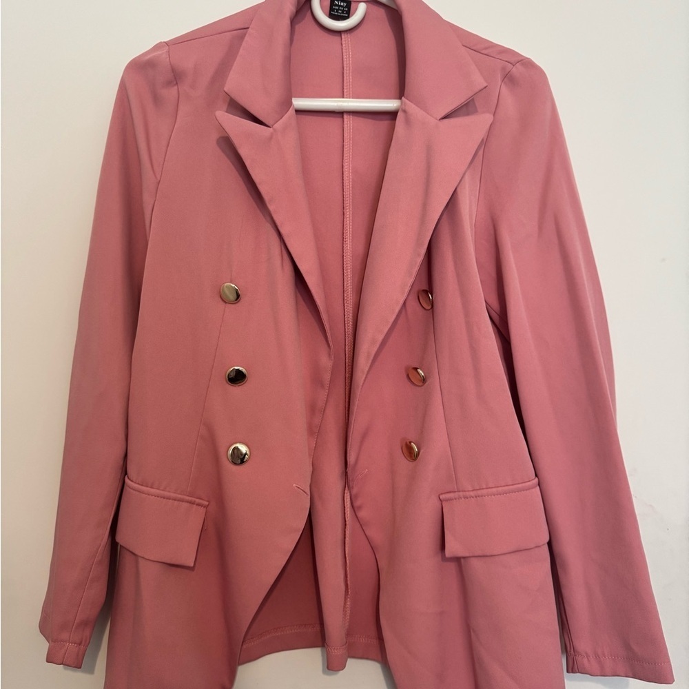 Pink Double Breasted Blazer Jacket Gold Button Long Sleeve Size S